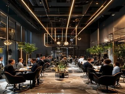 精品八区商务社交专区，高端商务沙龙现场，精英人士在现代化会所交流洽谈，专业商务氛围